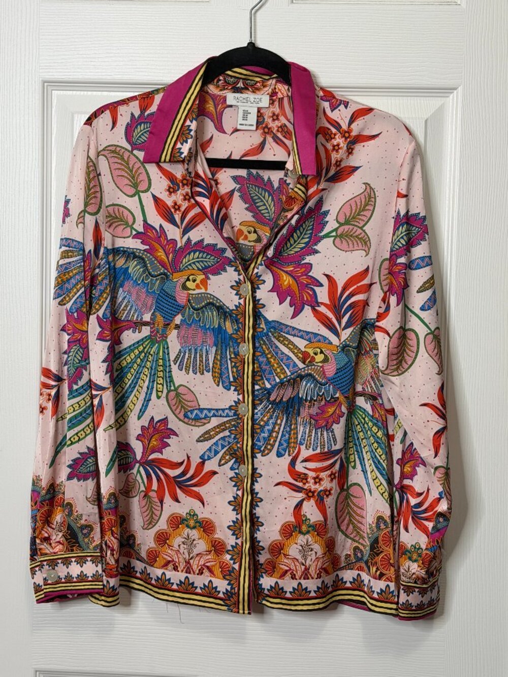 Satin Tropical Button Down- Rachel Zoe Women's Medium